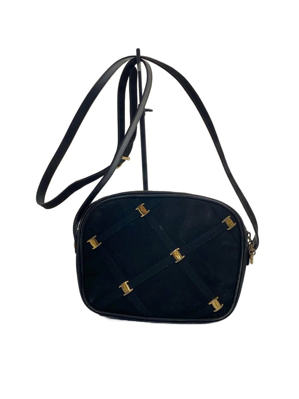 Salvatore Ferragamo Vara Shoulder Bag Suede Black Solid